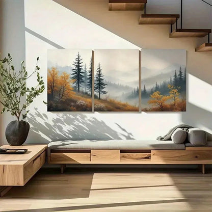 3pcs Golden Autumn Mountain Landscape Metal Print Ready to Hang Art - Bella Home Decor