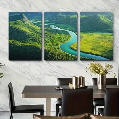 3pcs Green Forest River Scenery Nature Perfect Wall Art Set Canvas Framed 50x70cm - High Quality Print 100% Australian Made Wall Canvas Ready to Hang
