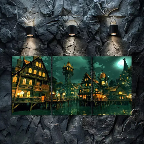 3pcs Fantasy Water City Wall Art Canvas Unframed - High Quality Print 100% Australian Made Wall Canvas