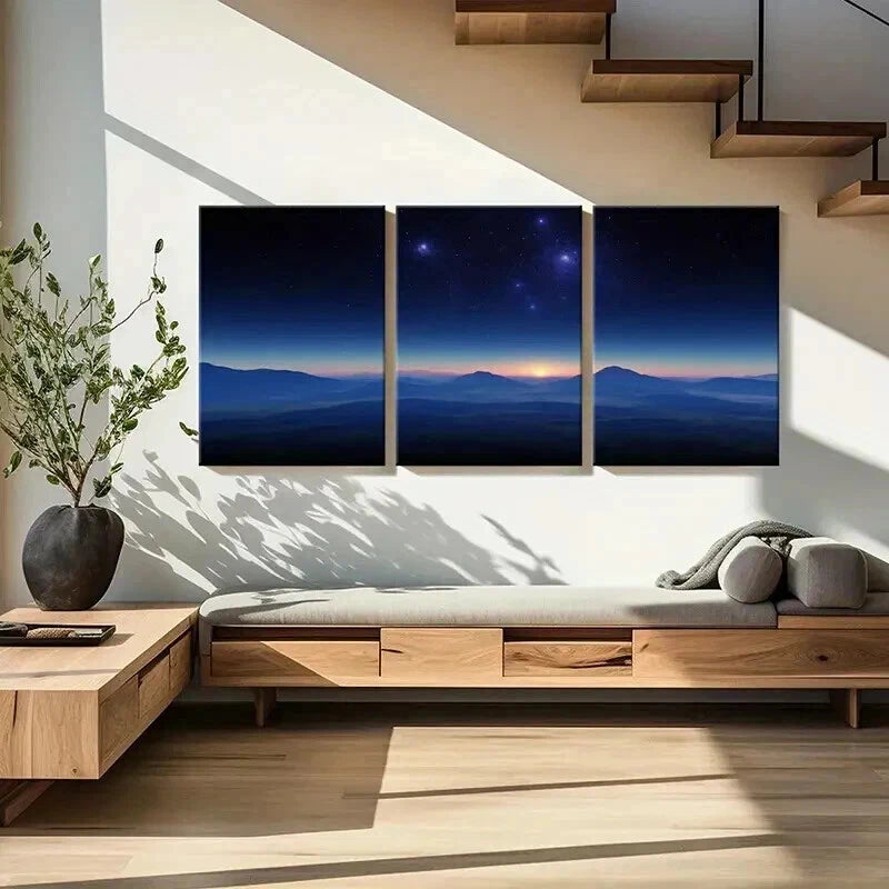 3pcs Night Scene Mountains & Starry Sky Wall Art Set Canvas Framed 60x90cm - High Quality Print 100% Australian Made Wall Canvas Ready to Hang - Bella Home Decor