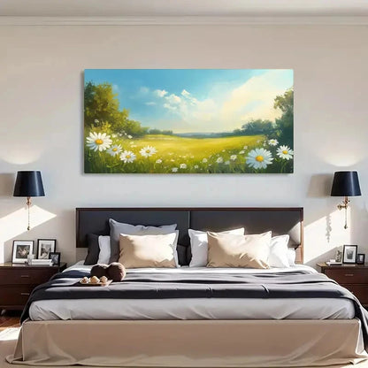 Daisy Field Landscape Decor Wall Art Canvas Office Home Room Framed 120x60cm - Bella Home Decor