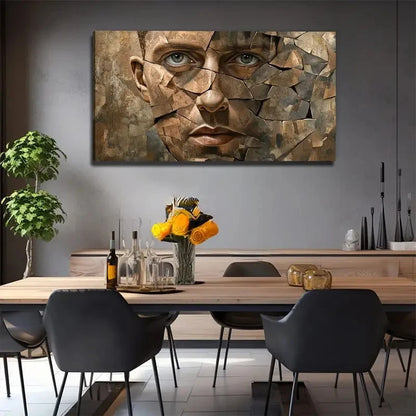Block Face Abstract Cracked Wall Art Canvas Office Home Room Framed 120x60cm