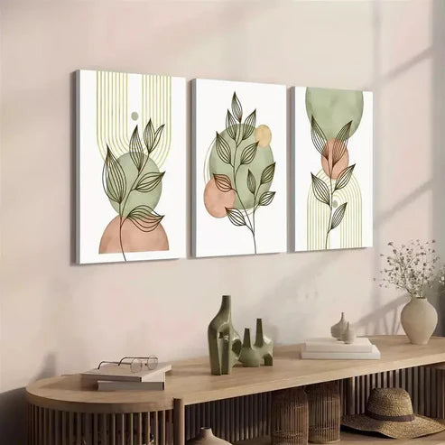 3pcs Boho Botanical Leaves Chic Canvas Framed 60x90cm - High Quality Print 100% Australian Made Wall Canvas Ready to Hang