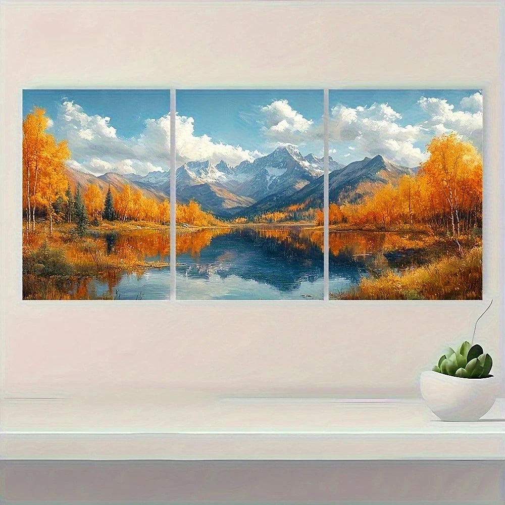 3pcs Bohemian Featuring Snow Capped Mountains Metal Print Ready to Hang Art - Bella Home Decor