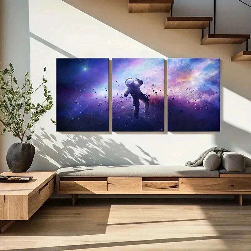 3pcs Galaxy & Nebula Space-Themed Astronaut Wall Art Set Canvas Framed 60x90cm - High Quality Print 100% Australian Made Wall Canvas Ready to Hang - Bella Home Decor