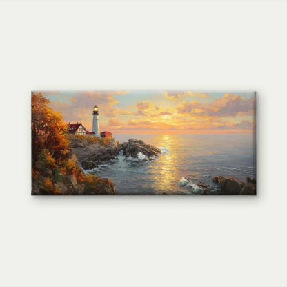 Lighthouse Sunset Coastal Wall Art Canvas Office Home Room Framed 120x60cm