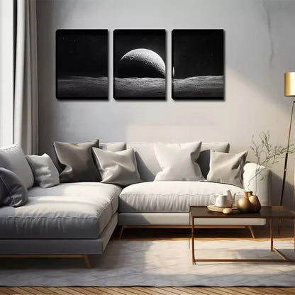 3pcs The Moon In The Universe Wall Art Set Canvas Framed 60x90cm - High Quality Print 100% Australian Made Wall Canvas Ready to Hang - Bella Home Decor