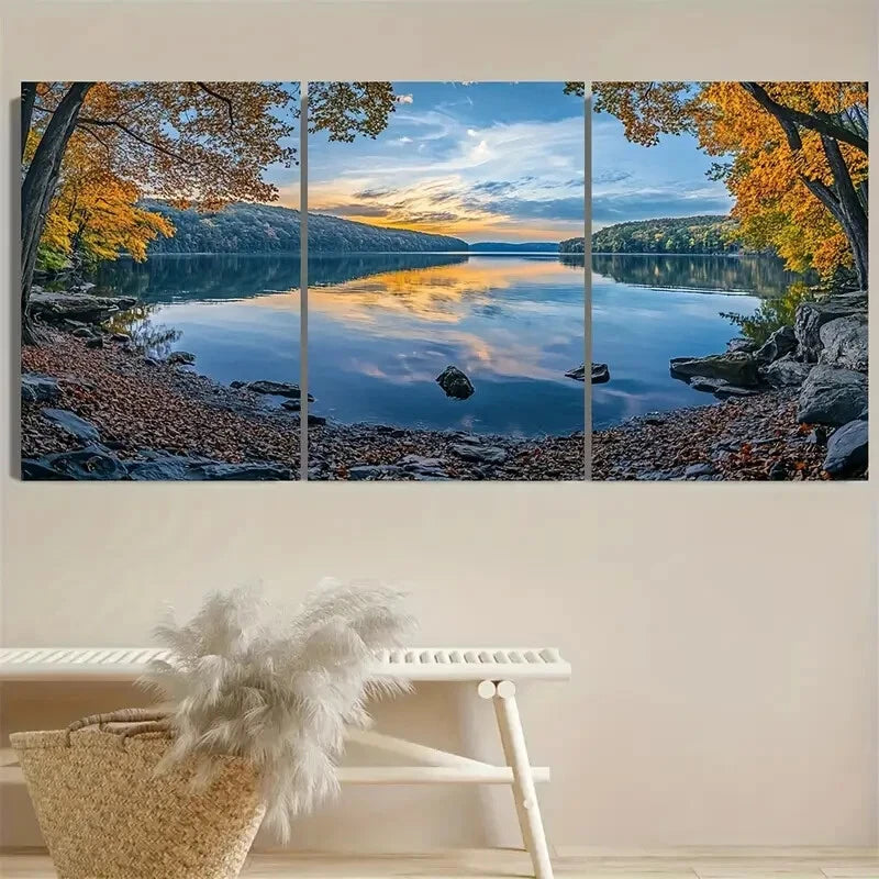 3pcs Shenango River Lake Pennsylvania Scene Metal Print Ready to Hang Art - Bella Home Decor