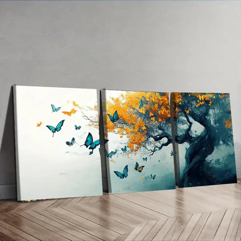3pcs Beautiful Butterfly Tree Colorful Perfect Wall Art Set Canvas Unframed - High Quality Print 100% Australian Made Wall Canvas - Bella Home Decor