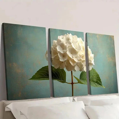 3pcs White Hydrangea L Wall Art Set Canvas Unframed - High Quality Print 100% Australian Made Wall Canvas