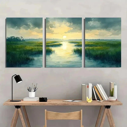 3pcs Charleston Watercolor Lowcountry Perfect Wall Art Set Canvas Framed 60x90cm - High Quality Print 100% Australian Made Wall Canvas Ready to Hang - Bella Home Decor