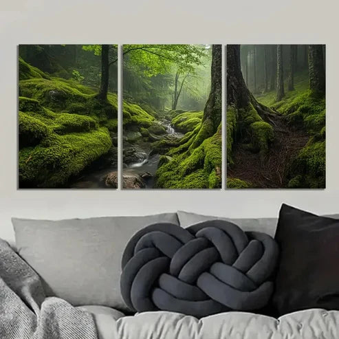 3pcs Enchanted Woodland Scene with Misty Stream Wall Art Set Canvas Unframed - High Quality Print 100% Australian Made Wall Canvas