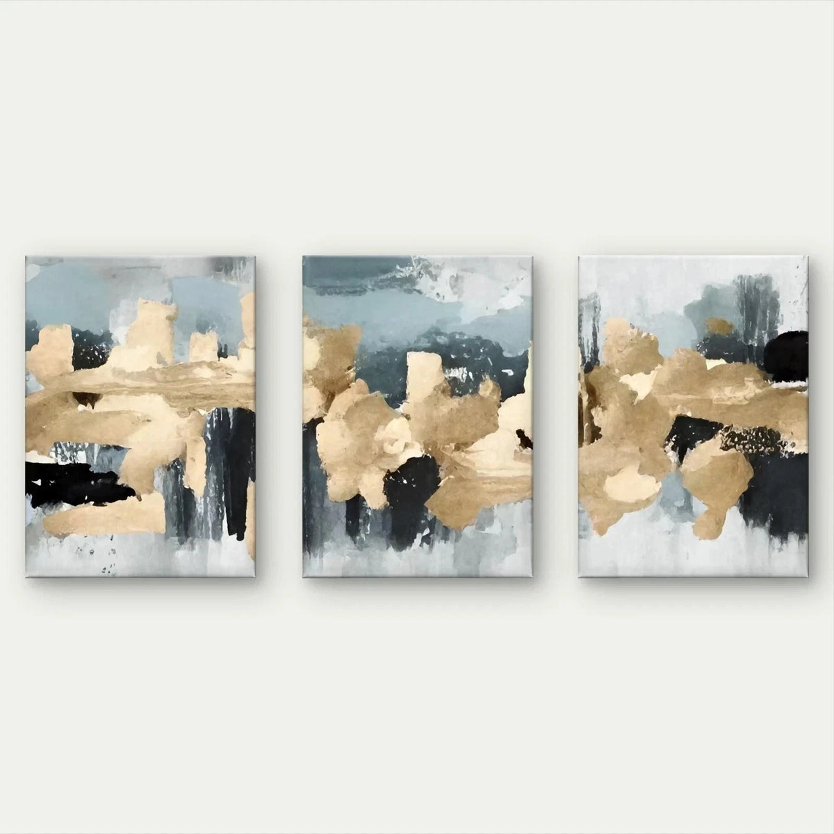 3pcs Modern Abstract Gold and Grey Textured Paint Wall Art Set Canvas Framed 60x90cm - High Quality Print 100% Australian Made Wall Canvas Ready to Hang