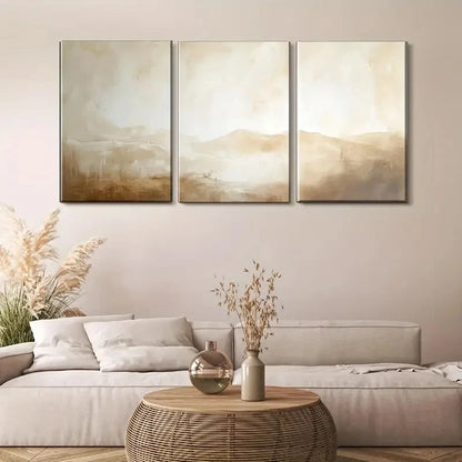 3pcs Abstract Landscape Tones of Brown Beige Metal Print Ready to Hang Art - Bella Home Decor