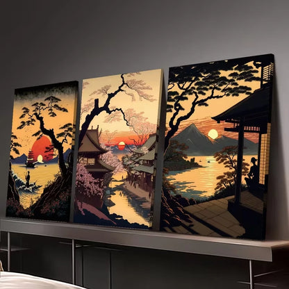 3pcs Featuring Japanese Scenery Wall Art Set Canvas Framed 40x60cm - High Quality Print 100% Australian Made Wall Canvas Ready to Hang