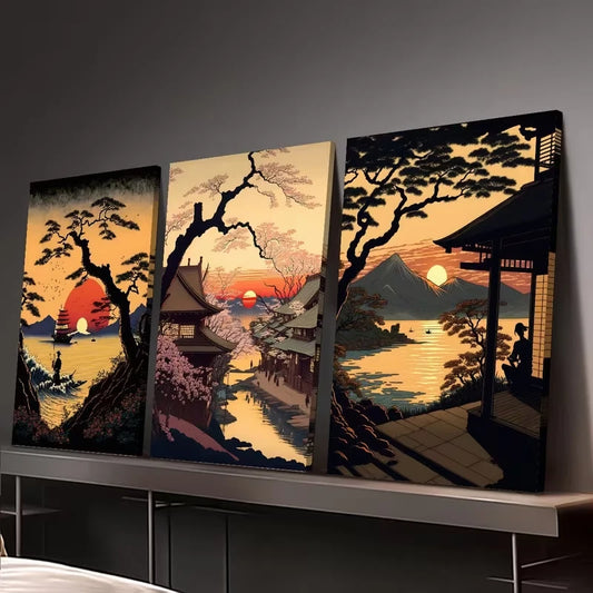 3pcs Featuring Japanese Scenery Wall Art Set Canvas Framed 40x60cm - High Quality Print 100% Australian Made Wall Canvas Ready to Hang