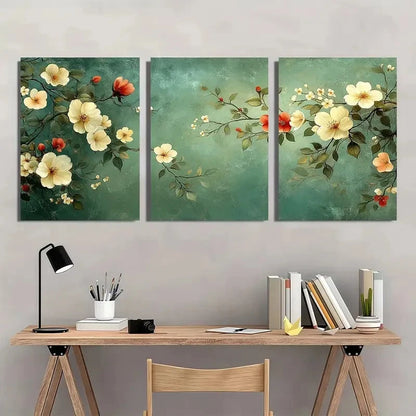 3pcs Bohemian floral vintage floral mural Metal Print Ready to Hang Art - Bella Home Decor