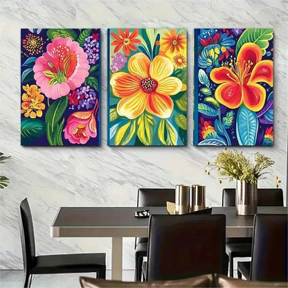 3pcs Vibrant Floral Decor Nature Perfect Wall Art Set Canvas Framed 50x70cm - High Quality Print 100% Australian Made Wall Canvas Ready to Hang