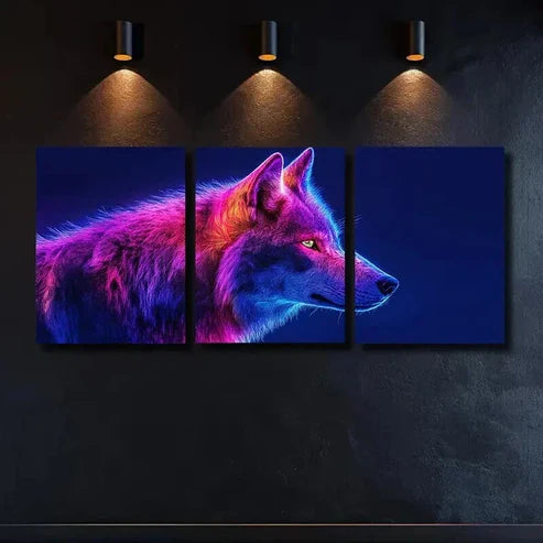 3pcs Vibrant Neon Wolf Decoration Wall Art Canvas Unframed – High Quality Print 100% Australian Made Wall Canvas