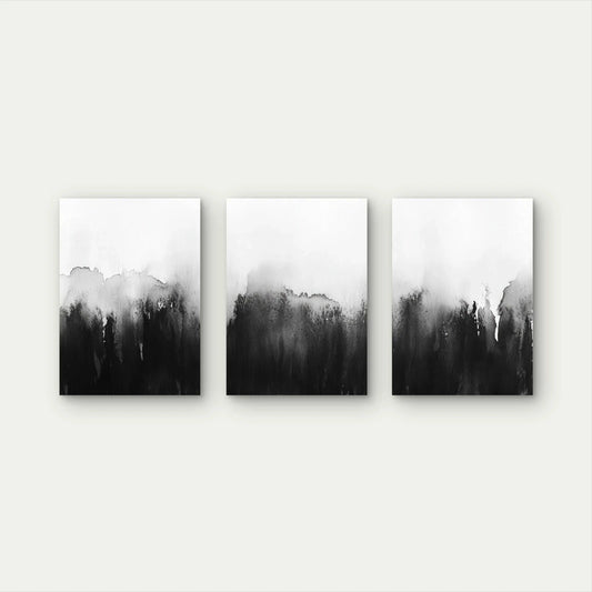3pcs Minimalist Black White Watercolor Abstract Wall Art Set Canvas Framed 50x70cm - High Quality Print 100% Australian Made Wall Canvas Ready to Hang - Bella Home Decor