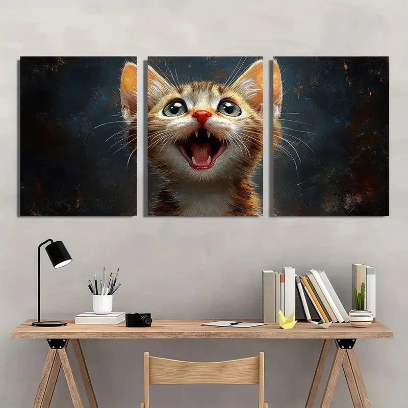 3pcs Whimsical Cat Kitten Fun animal Metal Print Ready to Hang Art