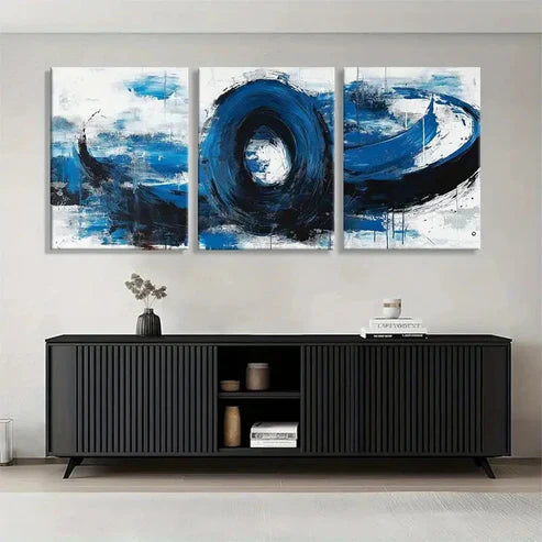 3pcs Abstract Blue and Black Swirl Wall Art Canvas Unframed - High Quality Print 100% Australian Made Wall Canvas - Bella Home Decor
