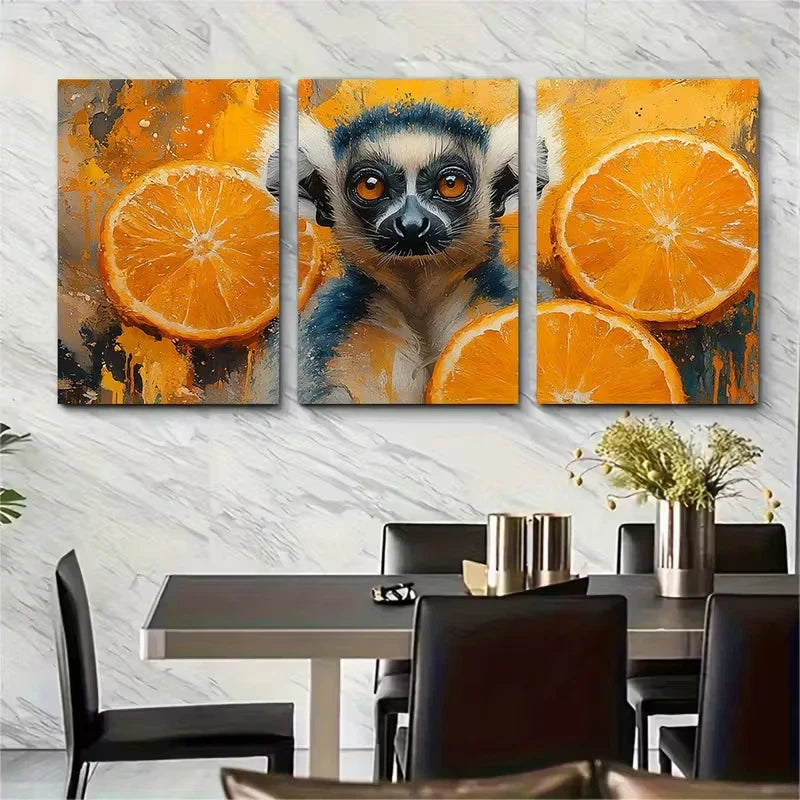 3pcs Happy Lemur Watercolour Metal Print Ready to Hang Art