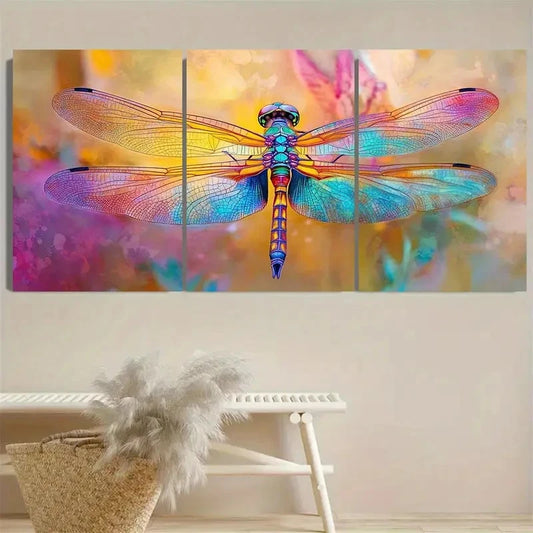 3pcs Vibrant Dragonfly Wall Art Set Canvas Framed 60x90cm - High Quality Print 100% Australian Made Wall Canvas Ready to Hang