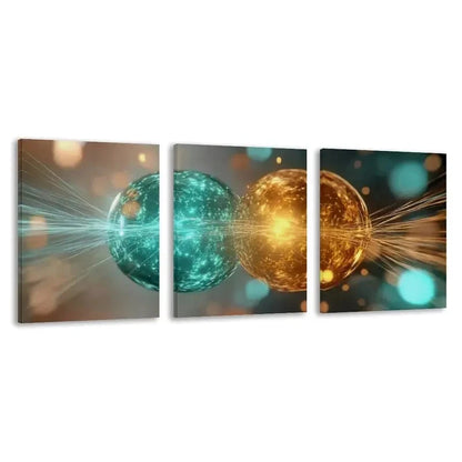 3pcs Abstract Two Spheres with Light Golden  Wall Art Set Canvas Framed 60x90cm - High Quality Print 100% Australian Made Wall Canvas Ready to Hang - Bella Home Decor