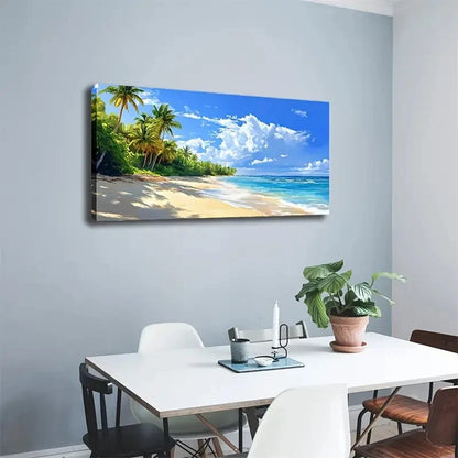 Tropical Ocean View with Palm Wall Art canvas office home room framed 120x60cm