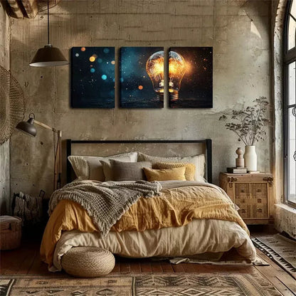 3pcs A Bright Light Bulb Wall Art Set Wall Art Canvas Unframed - High Quality Print 100% Australian Made Wall Canvas - Bella Home Decor