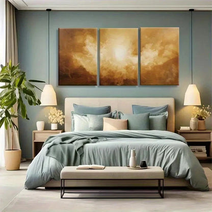 3pcs Glamorous Golden Sunlight Abstract Metal Print Ready to Hang Art - Bella Home Decor