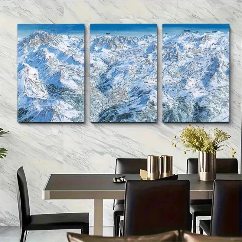 3pcs Three Valleys Skiing Travel Poster Perfect Wall Art Set Canvas Framed 50x70cm - High Quality Print 100% Australian Made Wall Canvas Ready to Hang