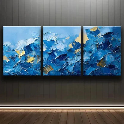 3pcs Abstract Blue & Golden Oil Painting Wall Art Canvas Unframed - High Quality Print 100% Australian Made Wall Canvas - Bella Home Decor