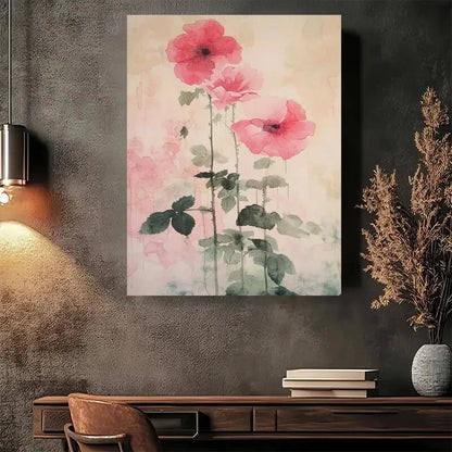 Beautiful Pink Roses and Green Leaves Painting 40x60cm Metal Print Ready to Hang - Bella Home Decor