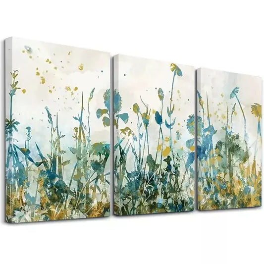3pcs Water colour Design Flower Abstract Field Wall Art Set Canvas Framed 50x70cm - High Quality Print 100% Australian Made Wall Canvas Ready to Hang