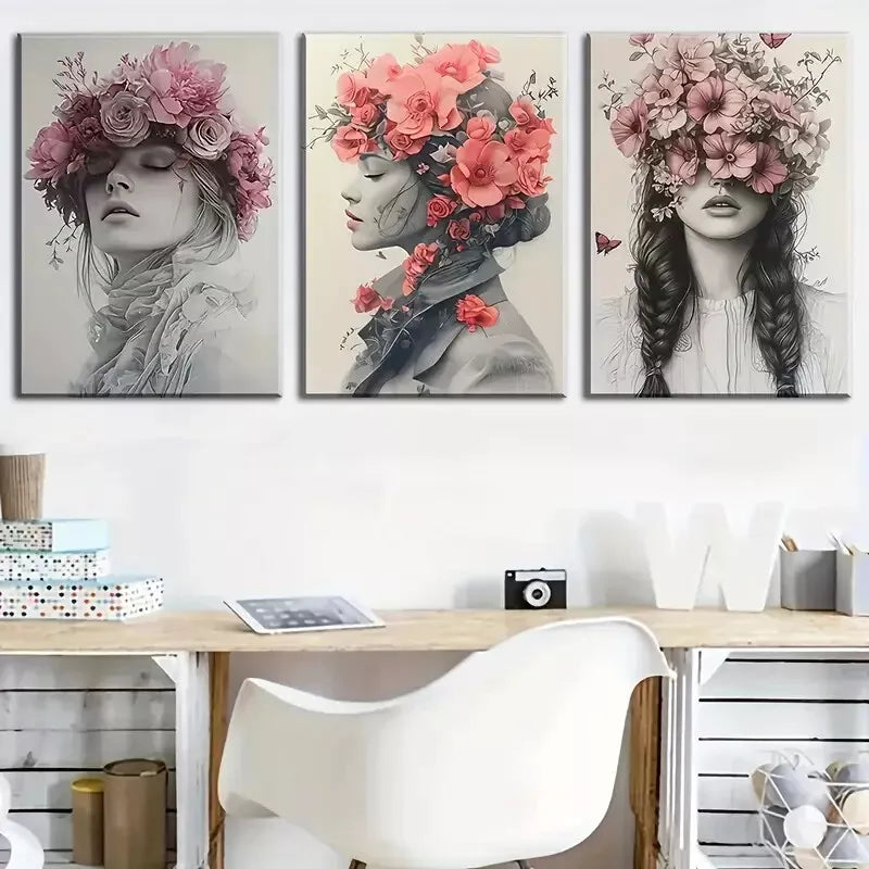 3pcs Simple Style Prints with Women'S Faces Wall Art Set Canvas Framed 40x60cm - High Quality Print 100% Australian Made Wall Canvas Ready to Hang