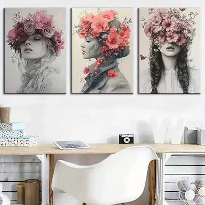 3pcs Simple Style Prints with Women'S Faces Wall Art Set Canvas Framed 40x60cm - High Quality Print 100% Australian Made Wall Canvas Ready to Hang