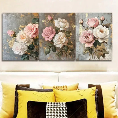 3pcs Pink and White Roses Wall Art Set Canvas Unframed - High Quality Print 100% Australian Made Wall Canvas