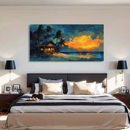 Beach-Themed Palm Trees Wall Art Canvas Office Home Room Framed 120x60cm - Bella Home Decor