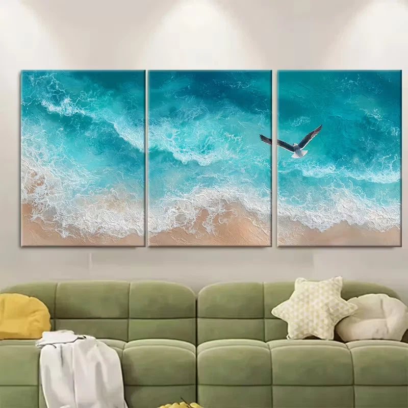3pcs Ocean Waves Seagull Beach Metal Print Ready to Hang Art