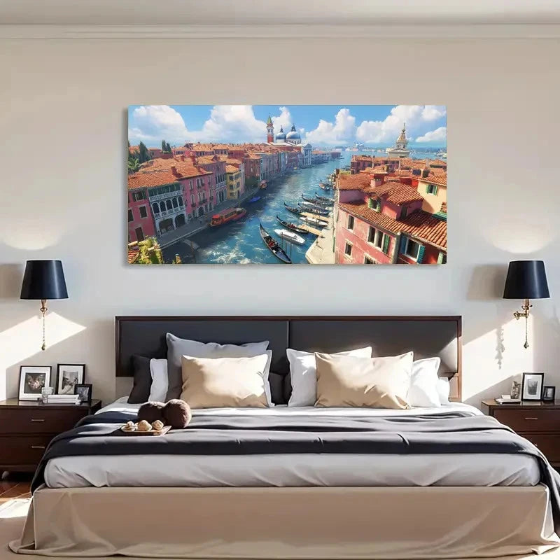 Vibrant Venice Canals Colorful Wall Art Canvas Office Home Room Framed 120x60cm - Bella Home Decor