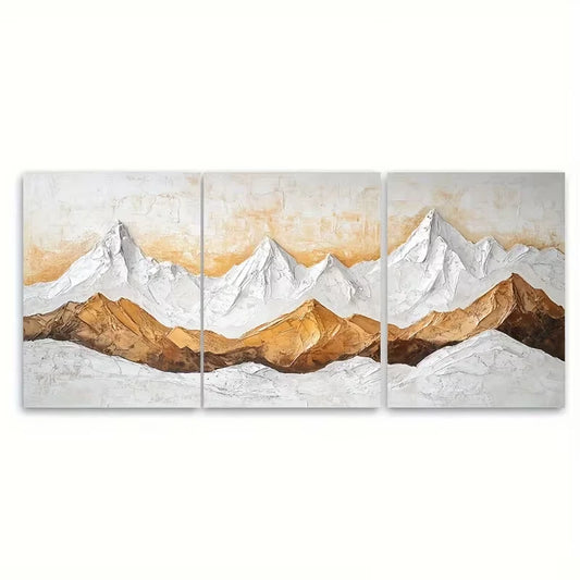 3pcs Abstract Mountain Range Rustic White and Ochr Metal Print Ready to Hang Art - Bella Home Decor