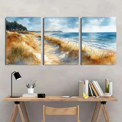 3pcs Maine Beach Landscape with East Blue Hill Metal Print Ready to Hang Art