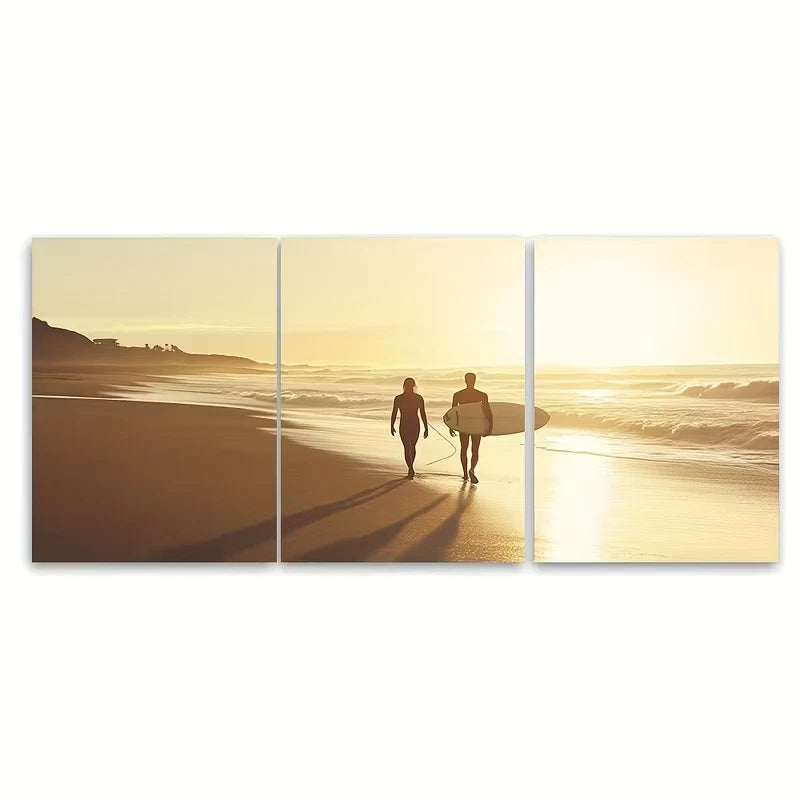 3pcs Vibrant Beach Sunset Scenes Metal Print Ready to Hang Art