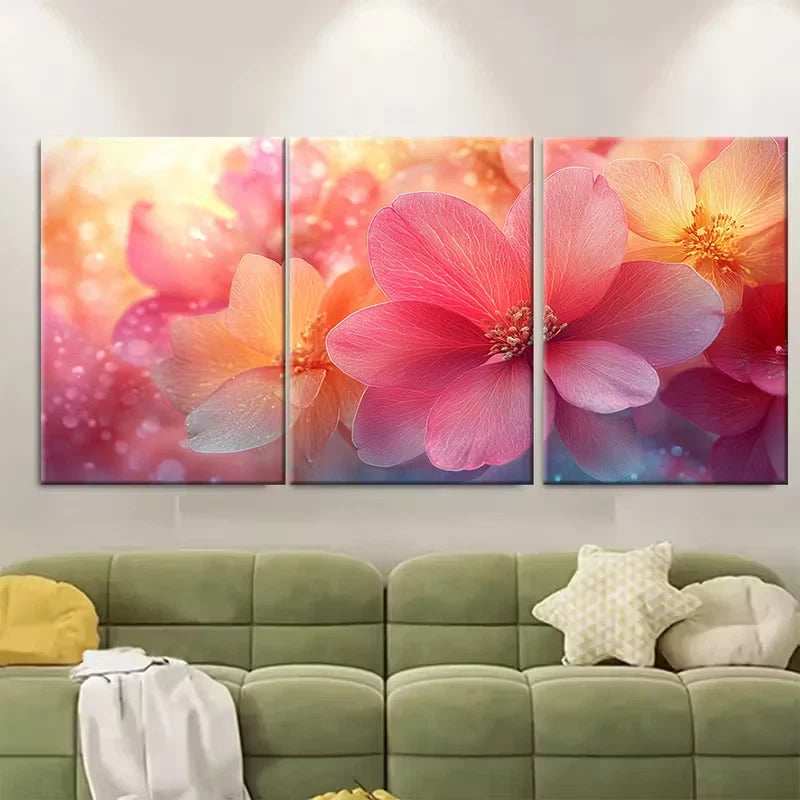 3pcs Vibrant Pink and Yellow Floral Abstract Metal Print Ready to Hang Art