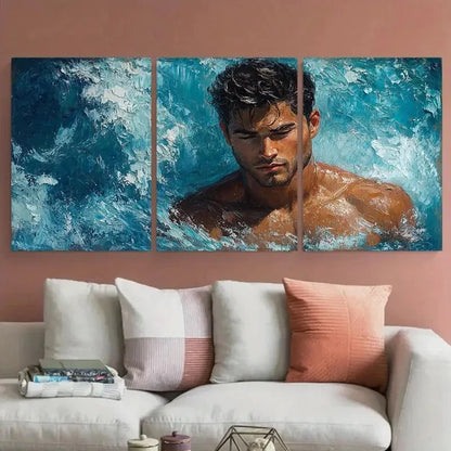3pcs Mermaid Male Body Men in water Illustration Metal Print Ready to Hang Art - Bella Home Decor