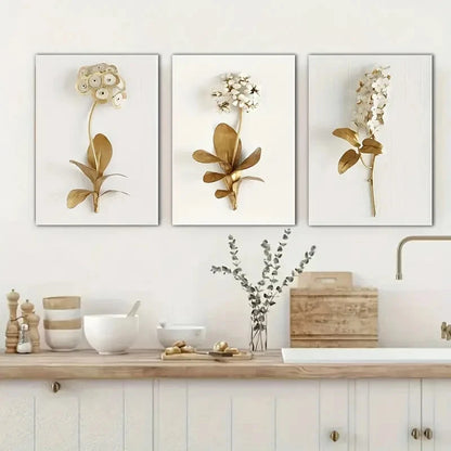 3pcs Stylish Simple White and Golden Perfect Wall Art Set Canvas Framed 40x60cm - High Quality Print 100% Australian Made Wall Canvas Ready to Hang - Bella Home Decor
