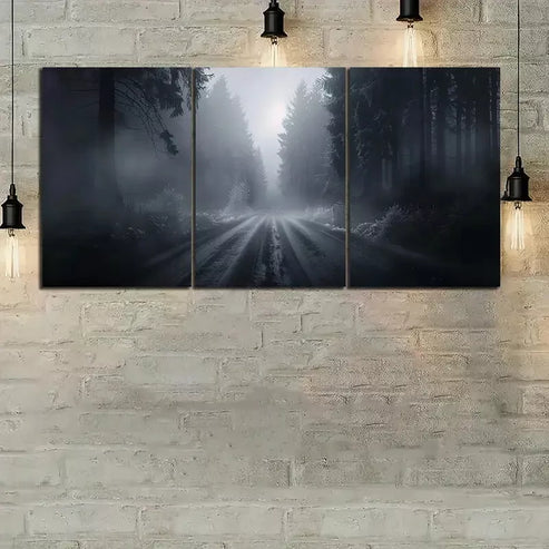 3pcs Photo of a Foggy Road in the Forest Wall Art Canvas Unframed - High Quality Print 100% Australian Made Wall Canvas