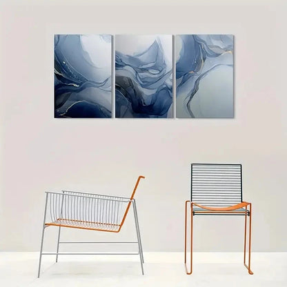 3pcs Blue and White Marble Effect Metal Print Ready to Hang Art - Bella Home Decor
